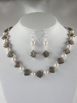 Smokey Quartz  with Pearl Necklace and Earrings Set (SOLD)