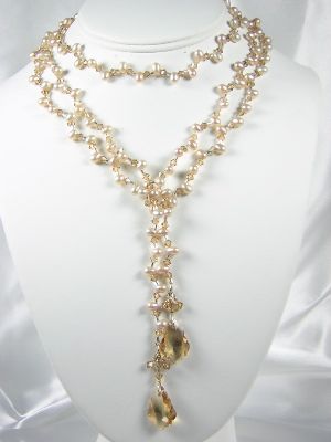 Sparkling  Champagne  Colored Fresh Water Pearl Lariat Necklace