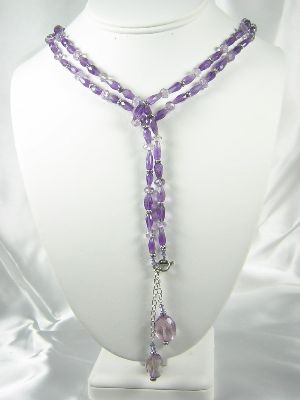 Amethyst  Beaded Lariat   Necklace