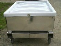 Stainless Steel Totes:Used 30 cu. ft  225 gallon sanitary 304 stainless steel protable tote