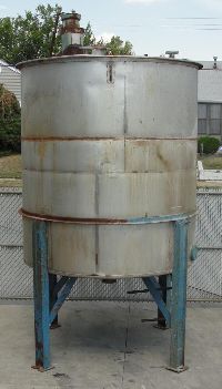 Stainless Steel Tanks: Used Perry 2200 gallon stainless steel open top conical bottom mixing tank with agitator