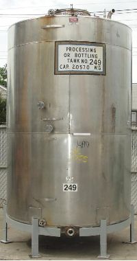 Stainless Steel Tanks: Used 2050 gallon vertical sloped bottom stainless steel tank
