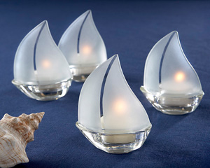 Frosted Glass Sailboat Tealight Holders