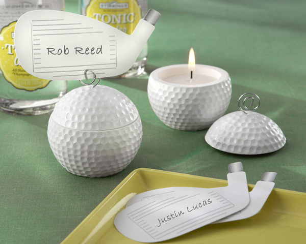 Golf Ball Tea Light and Unique Golf Club-Shaped Place Card (Set of 4)