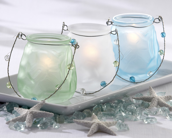 �Sea Glass� Luminary with Beaded Handle (Set of 3)