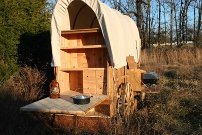 Gas grill and plenty of storage makes this Chuck Wagon perfect for the Old West setting for a wedding reception or party.