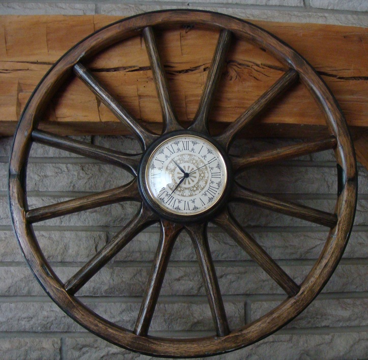 Amish Country Handmade Western Wood Wagon Wheel Mantle Wall Time Clock