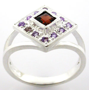 Sterling 925 Silver Amethyst and Garnet Ring DSR23050