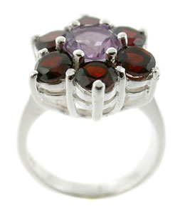 Sterling 925 Silver Amethyst and Garnet Ring ESR3034