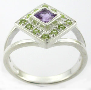 Sterling 925 Silver Amethyst and Peridot Ring DSR23050