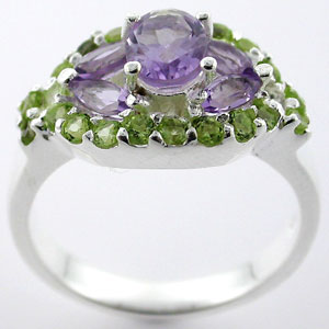 Sterling 925 Silver Amethyst and Peridot Ring ESR1212