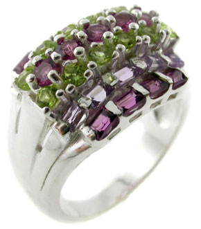 Sterling 925 Silver Amethyst Rhodolite and Peridot Ring ESR3105