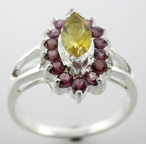 Sterling 925 Silver Citrine and Rhodolite Ring DSR23455