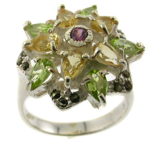 Sterling 925 Silver Citrine Peridot and Rhodolite Ring ESR3030