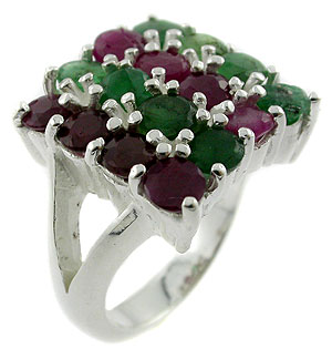 Sterling 925 Silver Emerald and Ruby Ring ESR2054