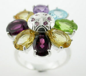 Sterling 925 Silver Multicolor Rhodolite Citrine Peridot Ring ESR24431