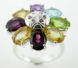 Sterling 925 Silver Multicolor Rhodolite Citrine Peridot Ring  ESR24431