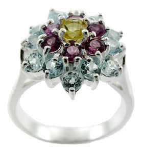 Sterling 925 Silver Multistone Amethyst Blue Topaz Citrine Ring ESR2705