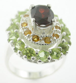 Sterling 925 Silver Multistone Peridot Cotrome Garmet Ring ESR3014