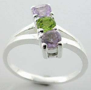Sterling 925 Silver Peridot and Amethyst Ring DSR20855