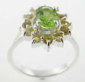 Sterling 925 Silver Peridot and Citrine Ring ESR2392