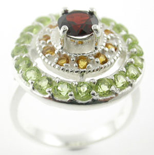 Sterling 925 Silver Peridot Citrine and Garnet Ring ESR3010