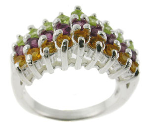 Sterling 925 Silver Tricolor Peridot Amethyst Citrine Ring DSR23543