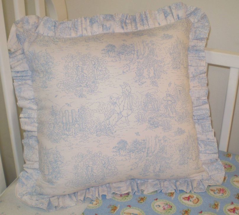 Beatrix Potter Peter Rabbit Blue Toile Baby Toddler Toss Pillow, Beatrix Potter Peter Rabbit Nursery Pillows, Beatrix Potter Peter Rabbit Baby Toss Pillow Pillows Nursery Accessories