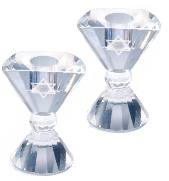 Jewish Crystal Star of David Candle holders Gift Boxed