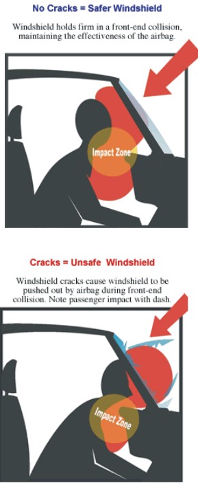 Cracked windshield are dangerous. In an accident the windshield is an integral part of your cars saftey system. It prevents you from being ejected, and the air bag deploys against it.